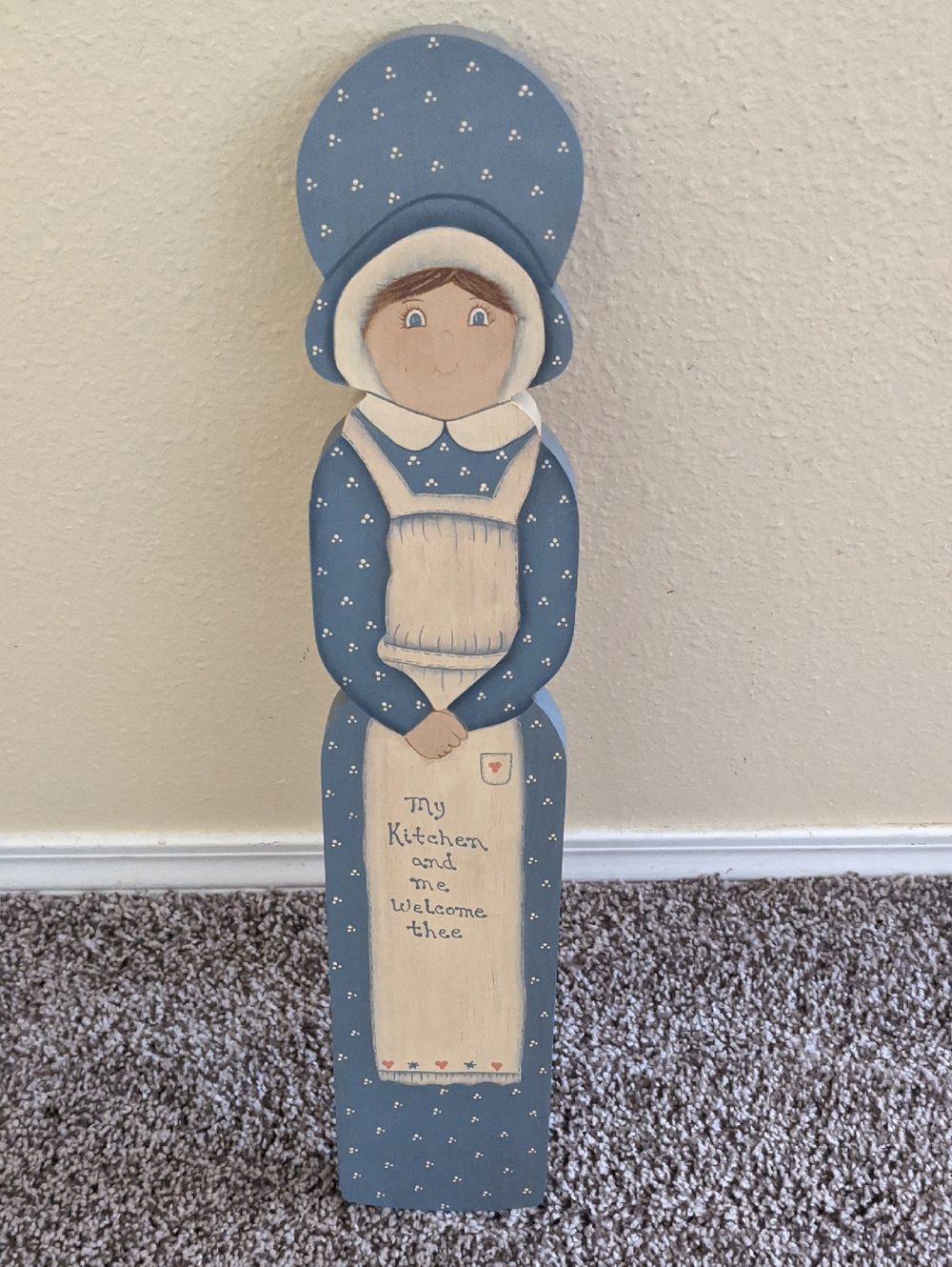 Vintage Welcome Kitchen Decor Wall Hanging Woman Folk Art Calico Cottagecore